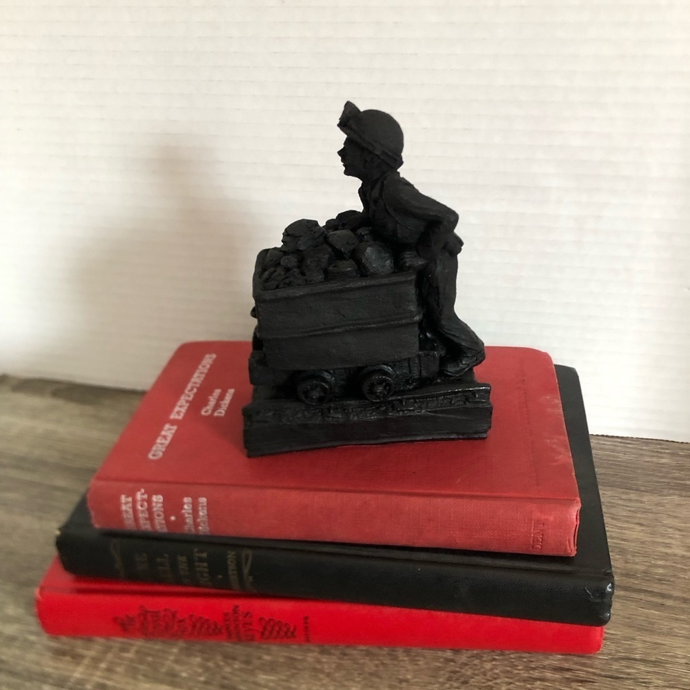 Black Miner Sculpture Made with Coal